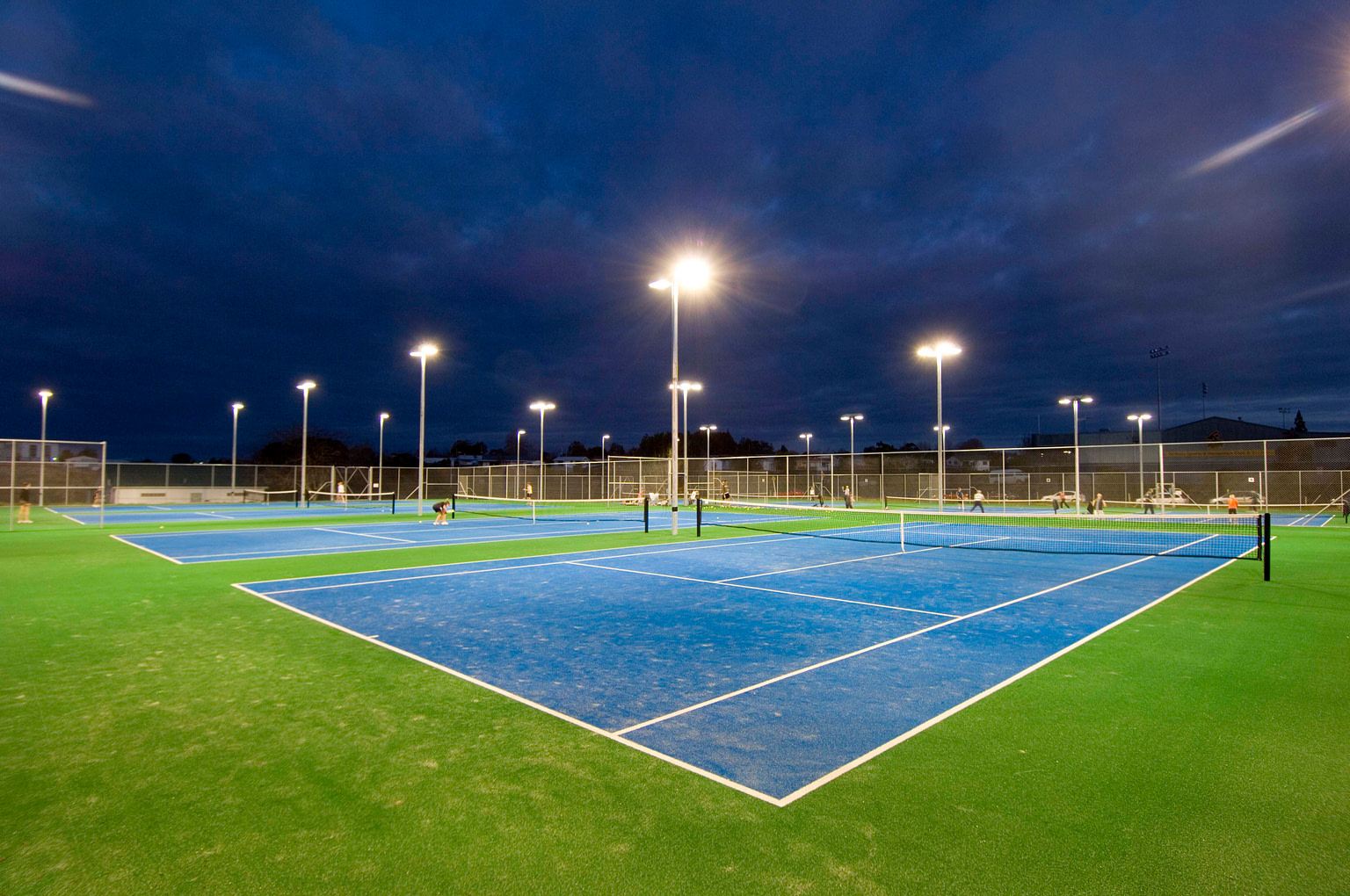 Te Puke Tennis Club lit at night with HID lighting