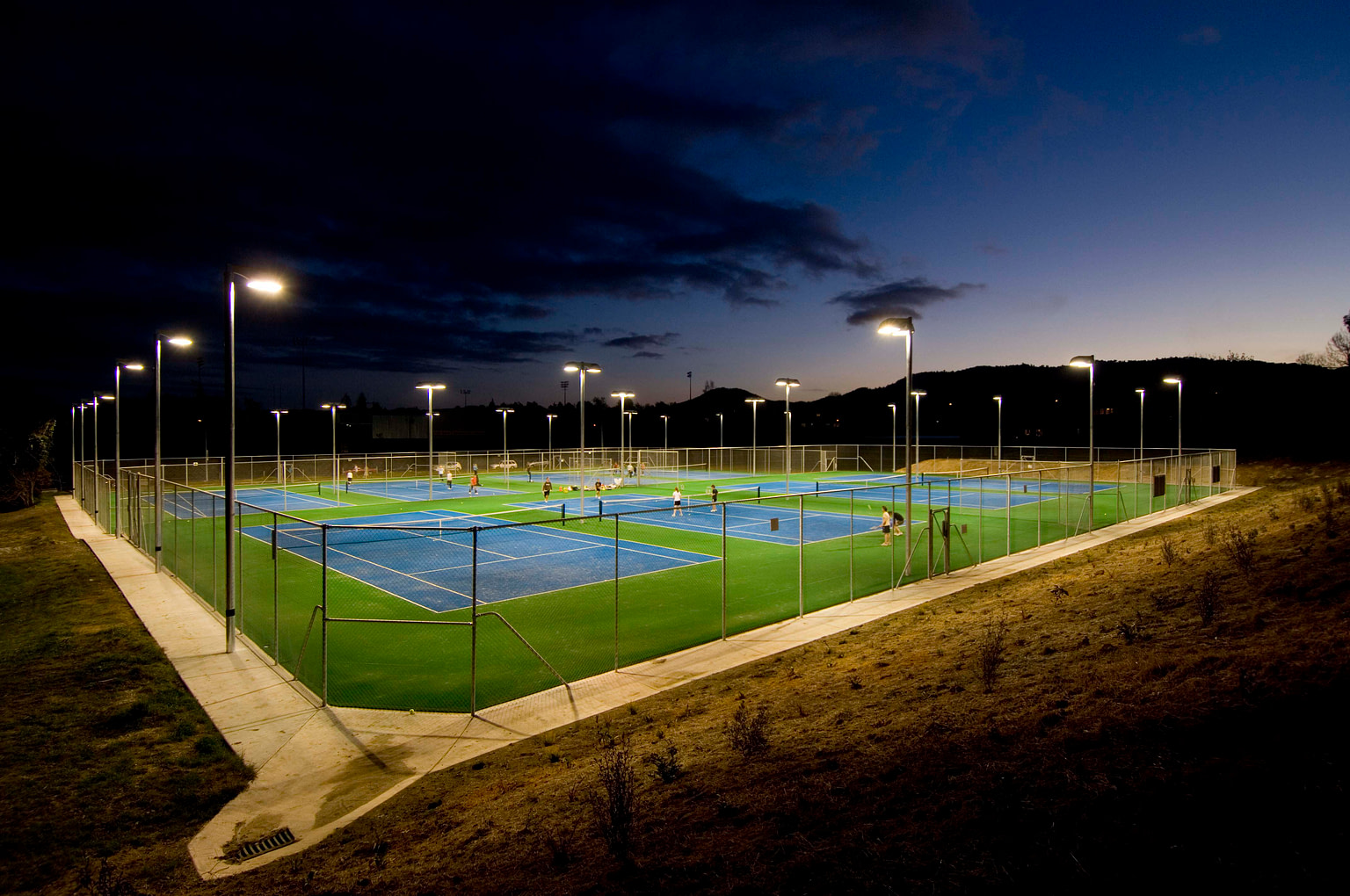 Te Puke Tennis Club lit at night with HID lighting